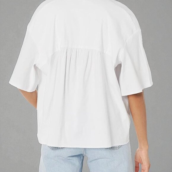 NWT Vince Women's S/S Band Collar Blouse White Large MSRP $300+ - Picture 2 of 3